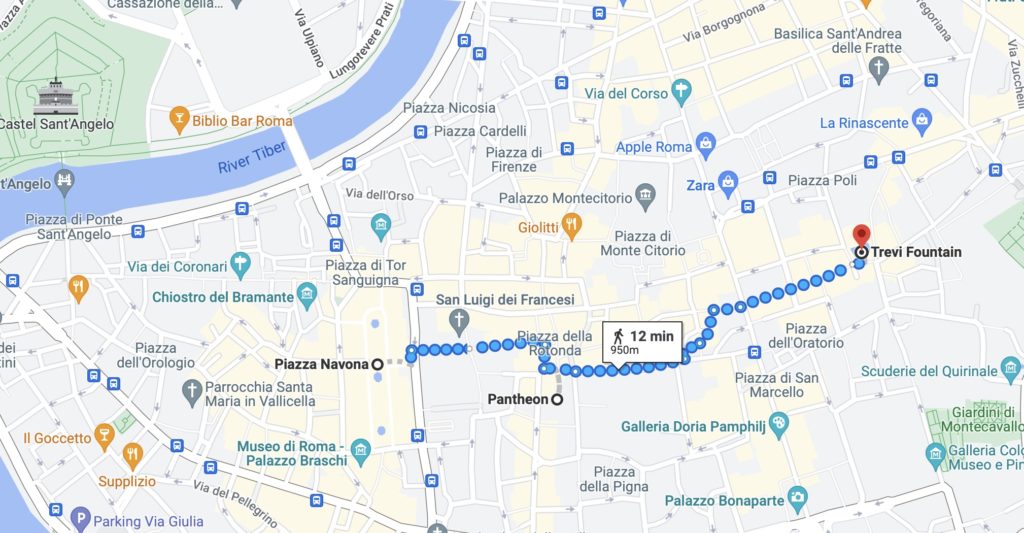 Rome: Piazza Navona to Trevi Fountain walking map